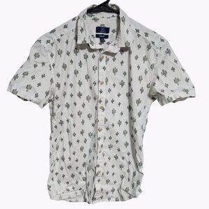 George Button Front Shirt Mens Size XS White Cactus All Over Print Short Sleeve